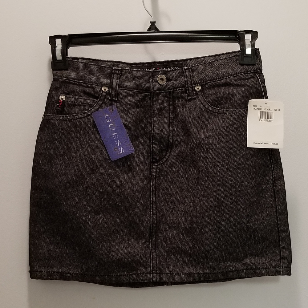Guess Jeans Black Slick Denim Mini Skirt Size 26